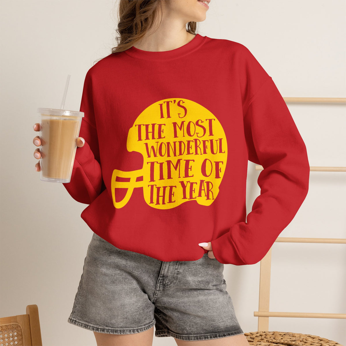 Football Helmet 'It's the Most Wonderful Time of the Year' Crewneck Sweatshirt | Football Fan Apparel, Team Spirit Sweatshirt, Football Season