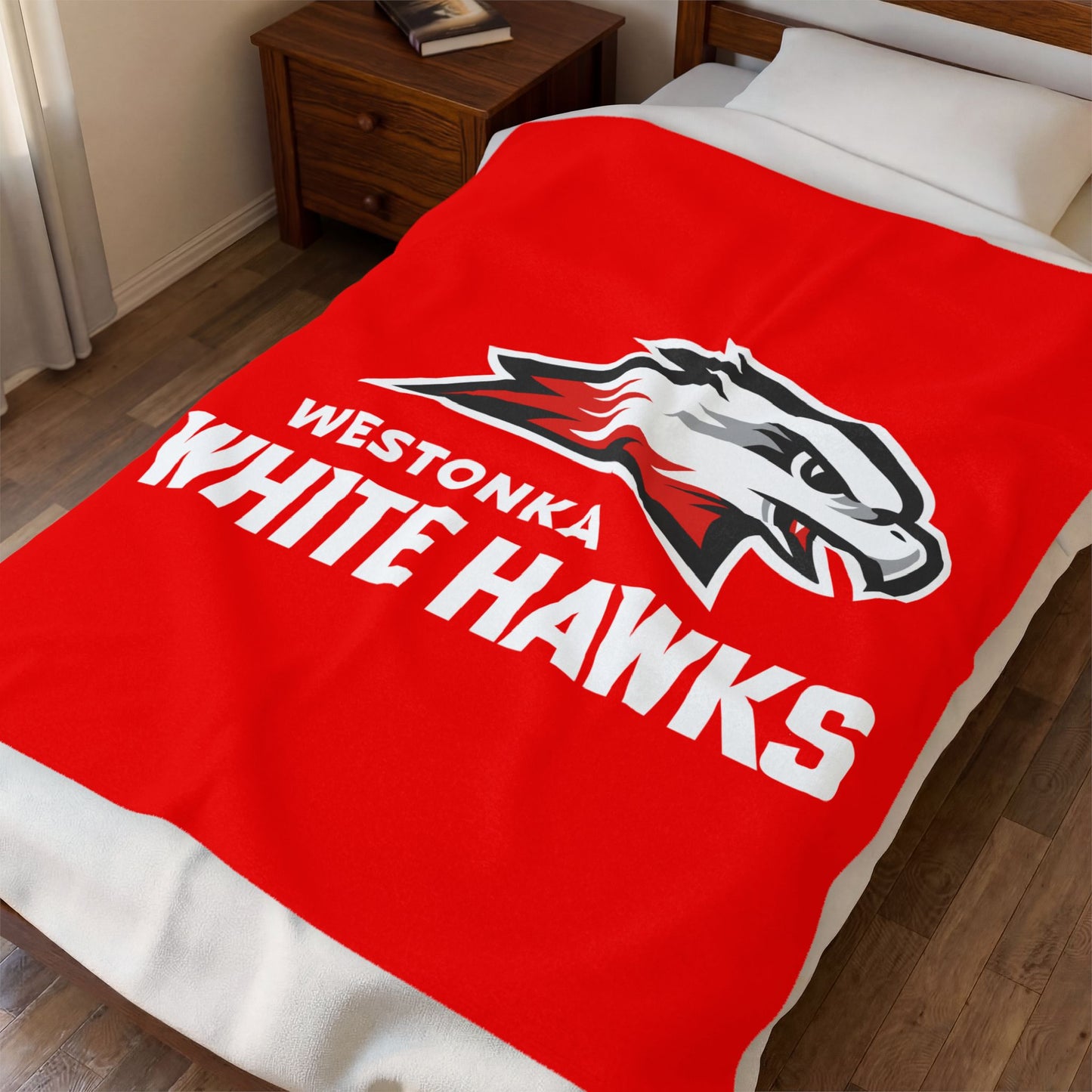 Velveteen Plush Blanket — Westonka White Hawks Logo Throw