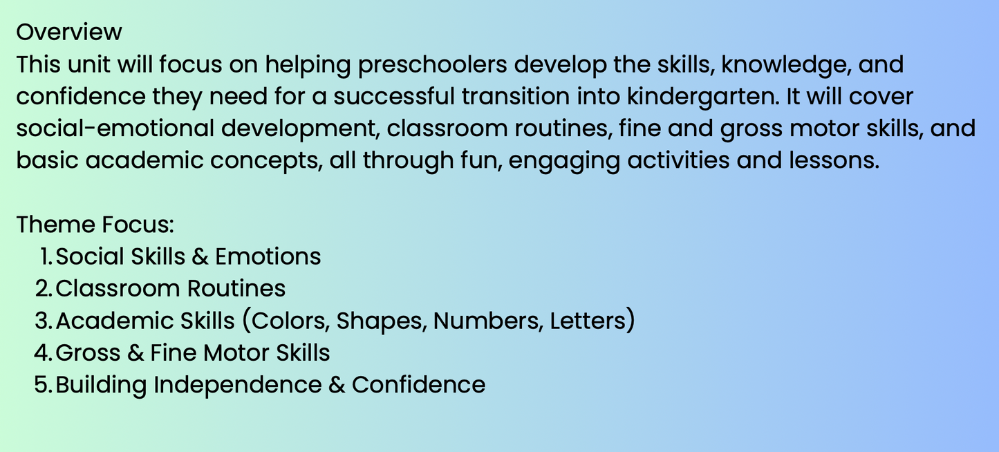 Getting Ready for Kindergarten Preschool Unit | School Readiness Thematic Lessons