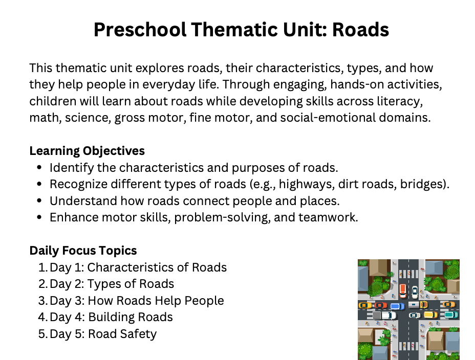 Roads Preschool Thematic Unit | Transportation & Community Lesson Plans